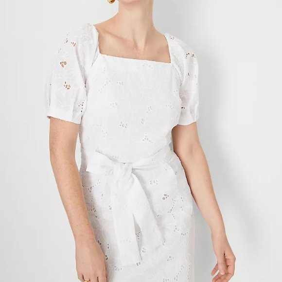 Floral Eyelet Puff Sleeve Sheath Dress - Picture 3 of 7